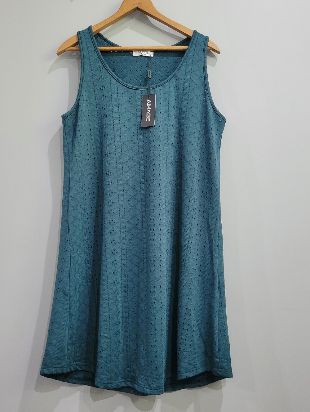 AIMAGE Womens Green Eyelet Knit Shift Dress M Sleeveless Beach Cover Up NWT
